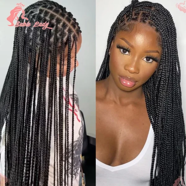36" Synthetic Knotless Box Braided Wigs For Black Women Cornrow Braids Lace Wigs Full Lace Braids Hair Wig Black Braiding Hair - Image 13