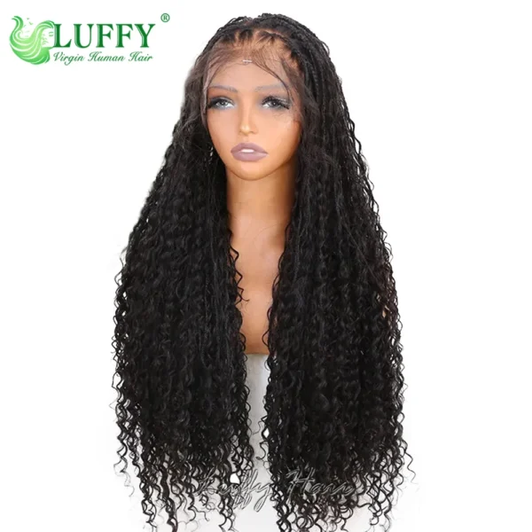 Human Hair Braided HD Full Lace Wigs Knotless Box Boho Braids Full Lace Braided Wig Pre Plucked with Baby Hair Curly End 300% - Image 10