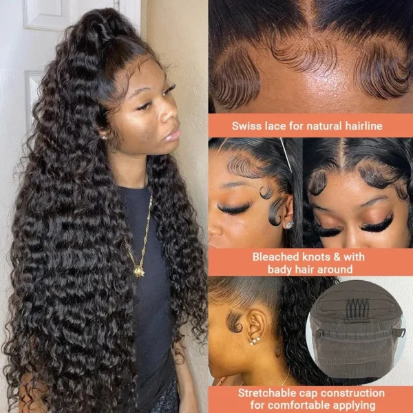 250 Density Water Wave Curly 13x6 Deep Wave HD Transparent Lace Frontal Human Hair Wigs 30 40 Inch 13x4 Lace Front Wig Brazilian - Image 4