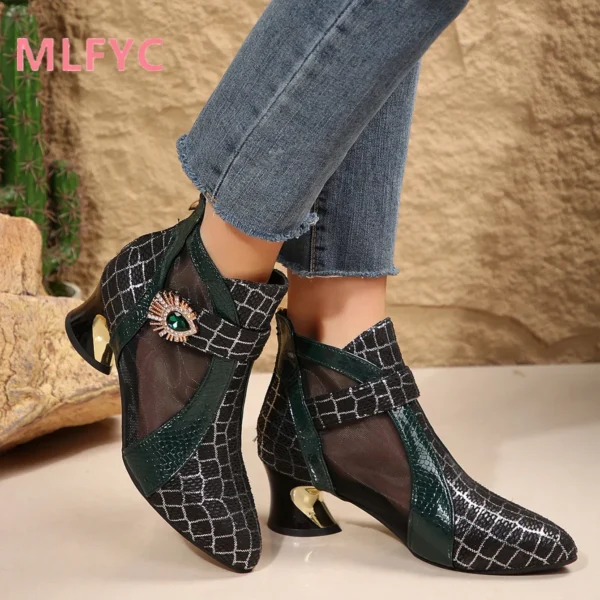 Spring and Summer New High Heel Mesh Boots Hollow Mesh Sandals Thick Heel Fashion Women's Shoes Women's Sandals - Image 2