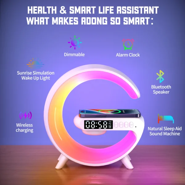 LED Smart Wake Up Light RGB Night Light with Wireless Speaker 15W Wireless Rechargeable Desk Lamp for Bedroom Bedside Game Room - Image 3