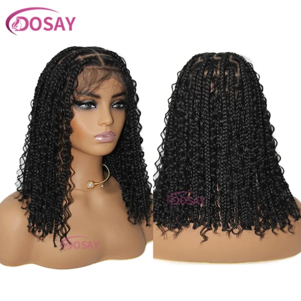 Synthetic Curly Wigs Short 360 Full Lace Boho Braids Wig 12 Inch Knotless Braided Wigs Goddess Box Braid Wig Pre-Pluck Baby Hair - Image 4