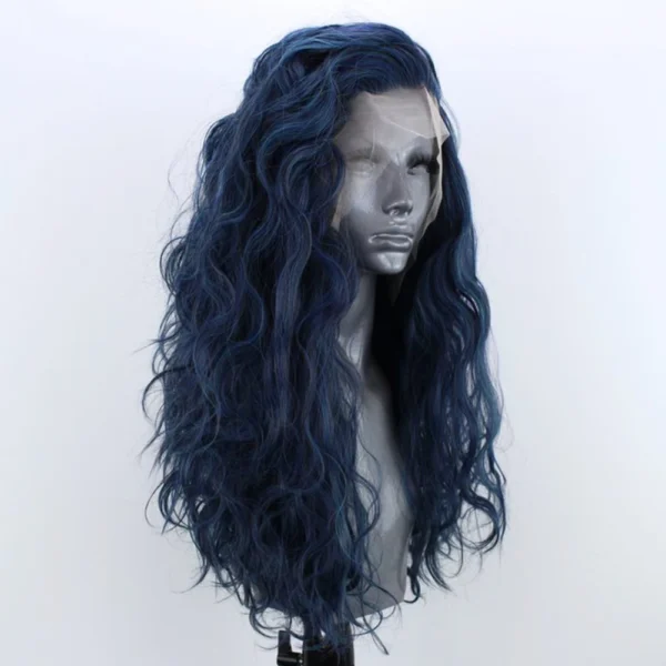 Light Blue Wig Synthetic Lace Front Wig Free Long Loose Curly Lace Wigs Glueless Synthetic Hair Wig Blue Cosplay Wig - Image 3