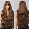 Loose Body Wave Synthetic Wigs Long Brown Blonde Ombre Wig with Bangs Wave Curl Wigs for Black Women Heat Resistant Daily Party - Image 8