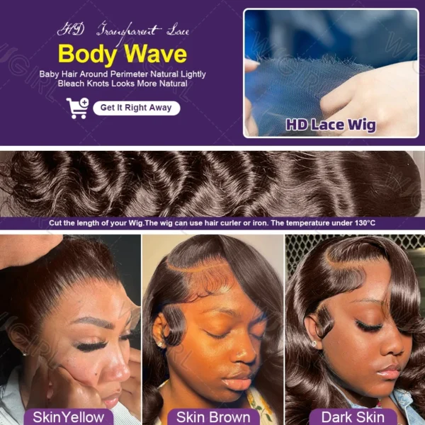 Mossily HD 300% 30 40 Inchs 13x6 Body Wave Lace Front Human Hair Wigs Chocolate Brown 13x4 Lace Frontal Wig Transparent - Image 5