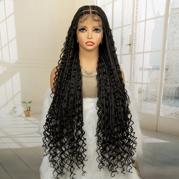 36 Inches Long Boho Braided Wigs with Baby Hair Synthetic Full Lace Knotless Box Braiding Wig with Curly Lace Frontal Wig - Image 14
