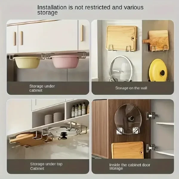 4Pcs Kitchen Storage Rack, Punching-free Wall Under Cabinet Cutting Board , Multi-functional , Accessories - Image 4