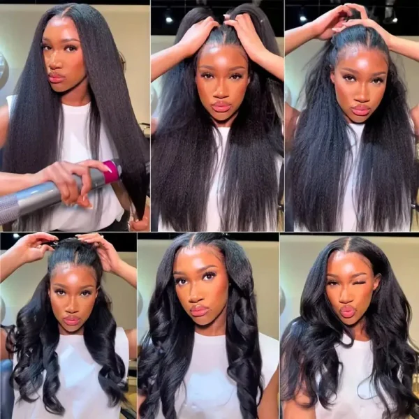 Kinky Straight 13x6 Hd Lace Frontal Wig 360 Hd Lace Black Wig Ponytail Yaki Straight 7x5 Wear And Go Glueless Human Hair - Image 7