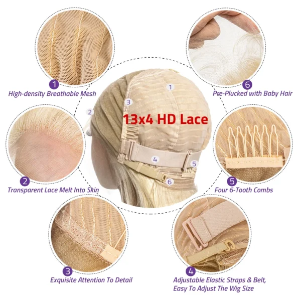 13x6 HD Transparent 613 Blonde Lace Frontal Wig Human Hair  200% Density  36 inches Lace Frontal Wig straight Lace Frontal Wigs - Image 8