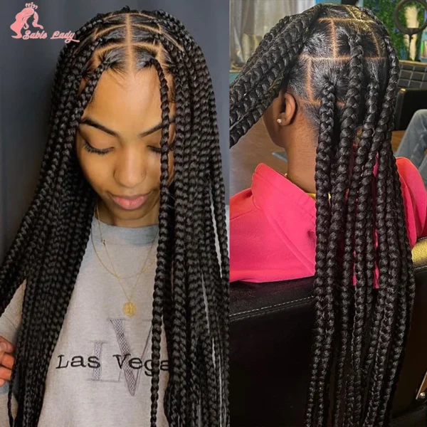 Synthetic Full Lace Wigs Jumbo Box Braids Wig Lace Front Wig Knotless Braids Wig Black Women Long 36“ Cornrows Box Braided Wigs - Image 16