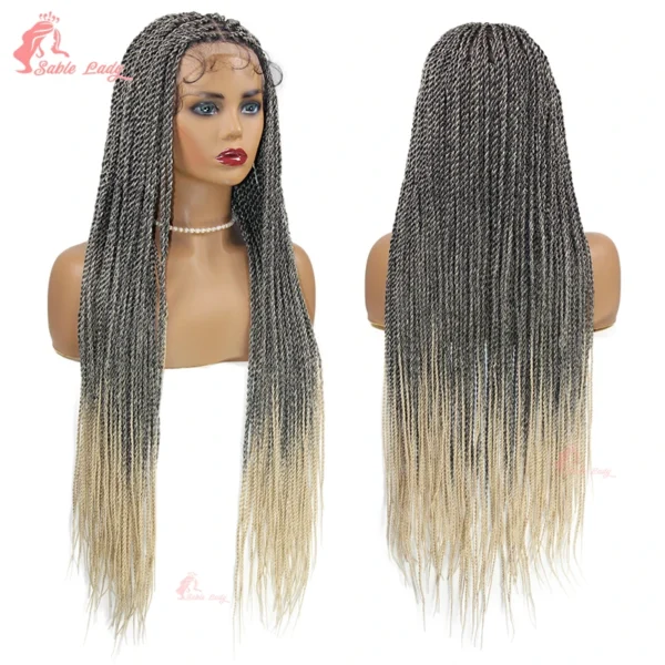 Long 36“ Synthetic Full Lace Wigs Twist Box Braided Wigs Lace Front Wig Knotless Braids Wig Black Women Cornrow Box Braided Wigs - Image 24