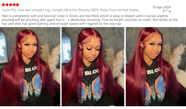 Burgundy 13x6 HD Lace Frontal Human Hair Wig Straight wig 13x4 Lace Front Human Hair Wigs For Women 99J Colored 200 High Density - Image 8