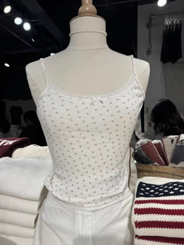 Sweet Pink Striped Lace Crop Top Cute Bow Soft Cotton Sleeveless Summer Camis Vests Women Vintage Harajuku Slim Tank Tops Y2k - Image 10