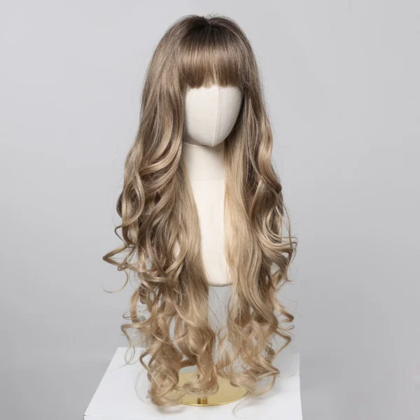 Loose Body Wave Synthetic Wigs Long Brown Blonde Ombre Wig with Bangs Wave Curl Wigs for Black Women Heat Resistant Daily Party - Image 16