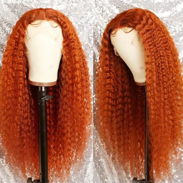 Orange colored Water wave 13x6 hd lace frontal human hair wig Preplucked deep wave 30 inch ginger lace front curly wigs on sale - Image 8