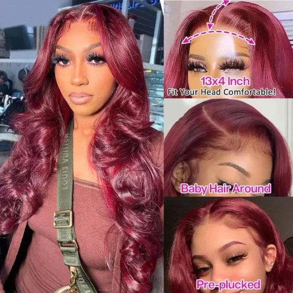 Burgundy 99J Body Wave 13x6 Hd Lace Frontal Human Hair Wig Transparent Lace Front Wigs For Women Brazilian Red Colored Remy Wig - Image 2