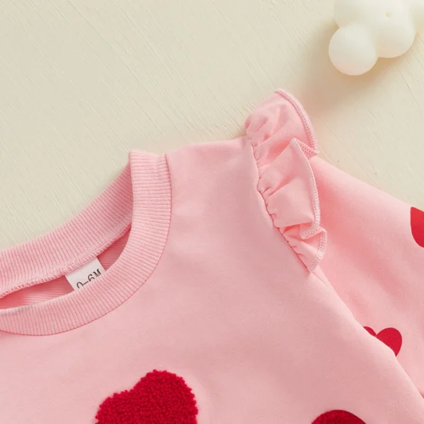 Baby Girls 2-piece Outfit Long Sleeve Embroidery Letters Hoodie with Heart Print Sweatpants Valentines Day Clothes Sets - Image 16