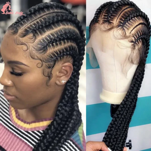 Synthetic Full Lace Front Wigs Braided Wigs For Black African Women 6 Braids With Baby Hair 36 Inches Cornrows Box Braided Wigs - Image 4