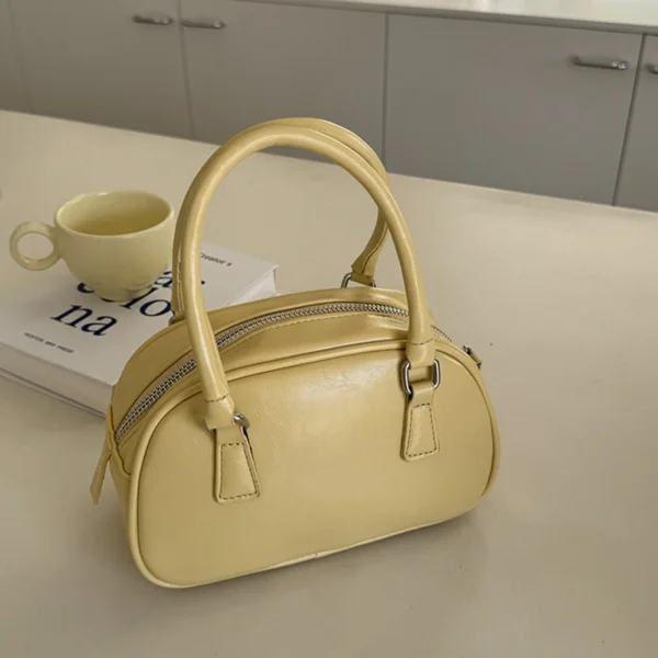 Silver Small Square Bag PU Handheld Crossbody Bag Bowling Bag Fashion Casual Women's Boston Commuter Bag - Image 8