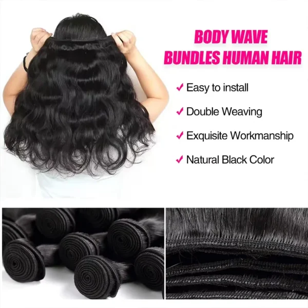 16A Body Wave Bundles Human Hair Brazilian Virgin 1/3/4/5 Pcs Weave Natural Black Color Hair Extensions 100% Human Hair Bundles - Image 2