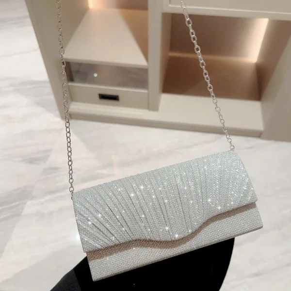 Ladies Glitter Silver Clutch Bag Envelope Evening Bag Fashion Elegant Long Purse Women Chain Shoulder Bags Wedding Party Handbag - Image 4