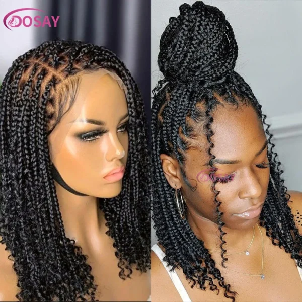 Synthetic Curly Wigs Short 360 Full Lace Boho Braids Wig 12 Inch Knotless Braided Wigs Goddess Box Braid Wig Pre-Pluck Baby Hair - Image 8