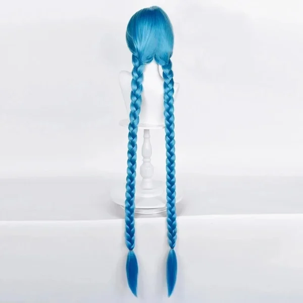 LOL Jinx Cosplay Wig Long Braided Blue The Loose Cannon Wig with Blue Braid Heat Resistant Synthetic Hair Wigs + Wig Cap - Image 4