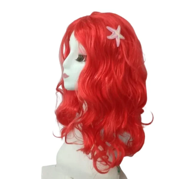 Little Mermaid Ariel Princess Girl Wig Accessories Halloween Carnival Party Kids Anime Red Wig with Starfish Cosplay Dress UP - Image 4