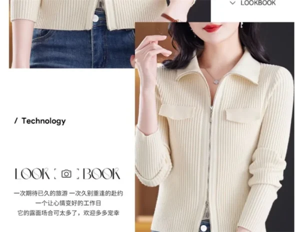 Fashion Zipper Short Knitted Cardigan Sweater 2025 Spring Autumn New Korean Versatile Coat Top Turn-Down Col Sweater Solid Color - Image 24