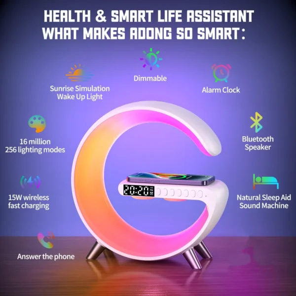 G Wireless Charger Stand Alarm Clock Bluetooth Speaker RGB Night Light Lamp Fast Charging Station Dock for iPhone Samsung Xiaomi - Image 19
