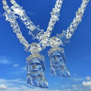 Trendy Transparent Clear Acrylic Big Juese Pendant Necklace for Men Hiphop Brambles Wire Jesus Christ Necklaces Male Jewelry