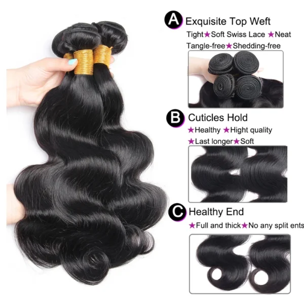 Mossily 3 4 5 Bundles 40 Inches 100% Raw Human Hair Body Wave Brazilian Remy Human Hair Bundle Extension Double Drawn Weavy - Image 7