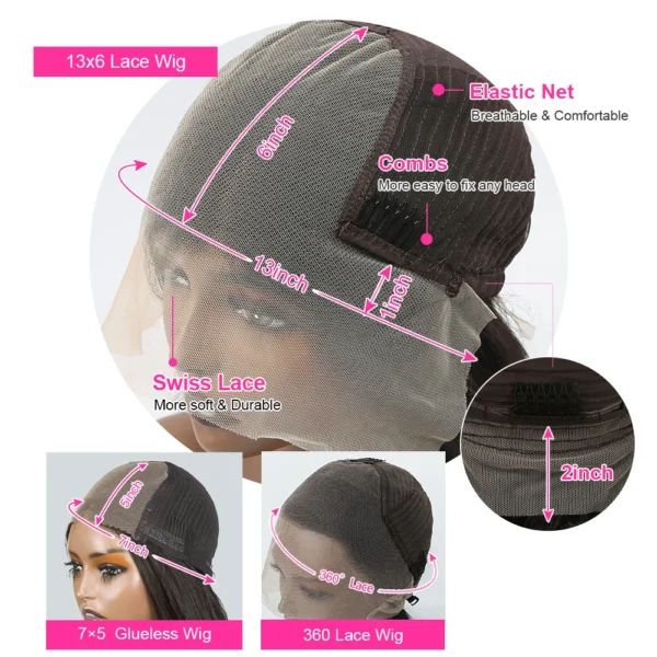 Kinky Straight 13x6 Hd Lace Frontal Wig 360 Hd Lace Black Wig Ponytail Yaki Straight 7x5 Wear And Go Glueless Human Hair - Image 6