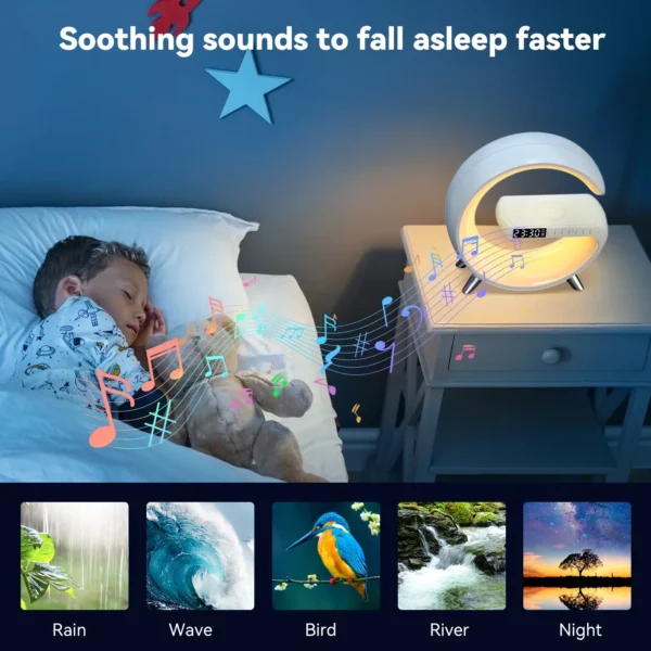 G Wireless Charger Stand Alarm Clock Bluetooth Speaker RGB Night Light Lamp Fast Charging Station Dock for iPhone Samsung Xiaomi - Image 14