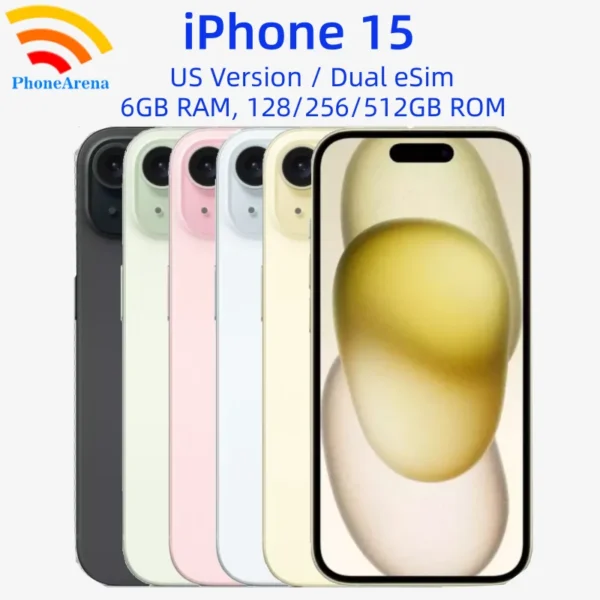 Unlocked iPhone 15 128/256/512GB ROM 6.1' Original Super Retina OLED Dual-eSIM 6GB RAM Face ID NFC A16 5G iPhone15 Mobile Phone