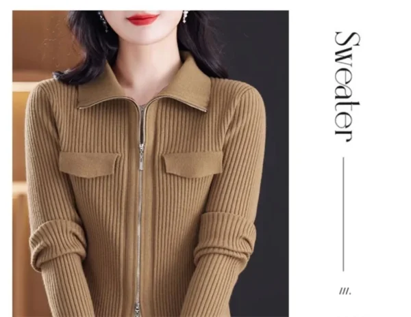 Fashion Zipper Short Knitted Cardigan Sweater 2025 Spring Autumn New Korean Versatile Coat Top Turn-Down Col Sweater Solid Color - Image 27