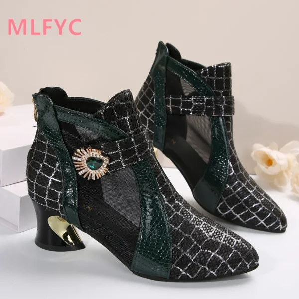 Spring and Summer New High Heel Mesh Boots Hollow Mesh Sandals Thick Heel Fashion Women's Shoes Women's Sandals - Image 5