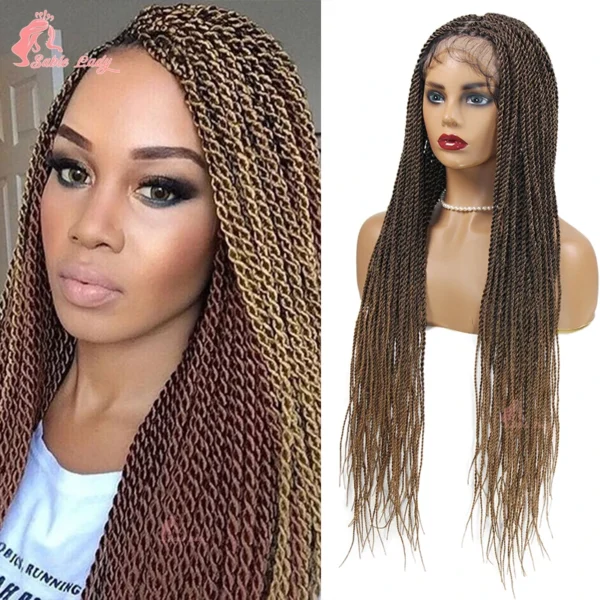 Long 36“ Synthetic Full Lace Wigs Twist Box Braided Wigs Lace Front Wig Knotless Braids Wig Black Women Cornrow Box Braided Wigs - Image 19