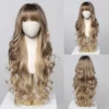 Loose Body Wave Synthetic Wigs Long Brown Blonde Ombre Wig with Bangs Wave Curl Wigs for Black Women Heat Resistant Daily Party - Image 5