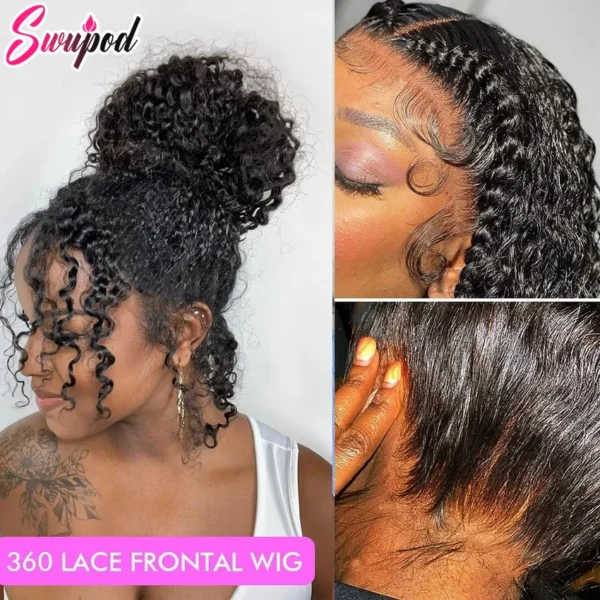 250 Density HD Invisi Strap 360 Full Lace Frontal Kinky Curly Wig 30 inch Black Human Hair Drawstring Snug Water Wig Glueless - Image 7