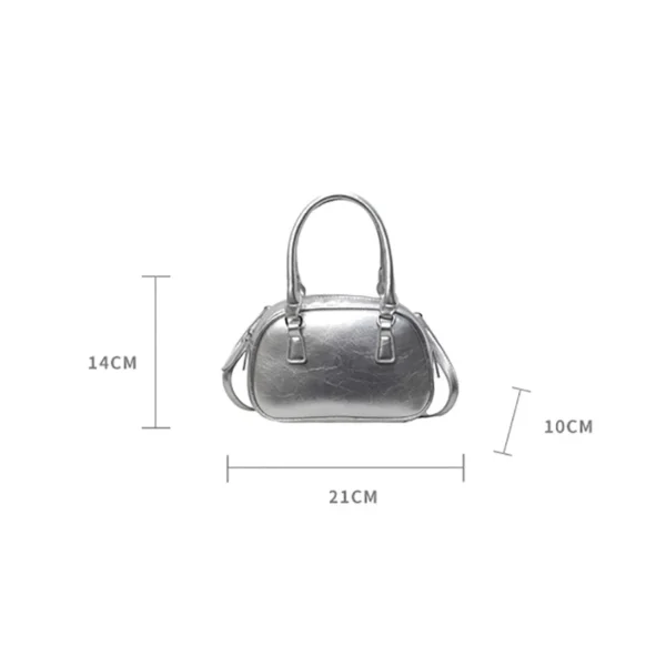 Silver Small Square Bag PU Handheld Crossbody Bag Bowling Bag Fashion Casual Women's Boston Commuter Bag - Image 9