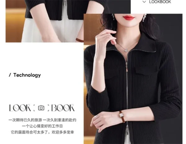 Fashion Zipper Short Knitted Cardigan Sweater 2025 Spring Autumn New Korean Versatile Coat Top Turn-Down Col Sweater Solid Color - Image 36