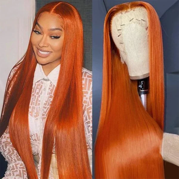 30 Inch Straight Orange Ginger Lace Front Wigs Human Hair 350 Colored Brazilian 13X6 HD Transparent Lace Frontal Wigs For Women - Image 2