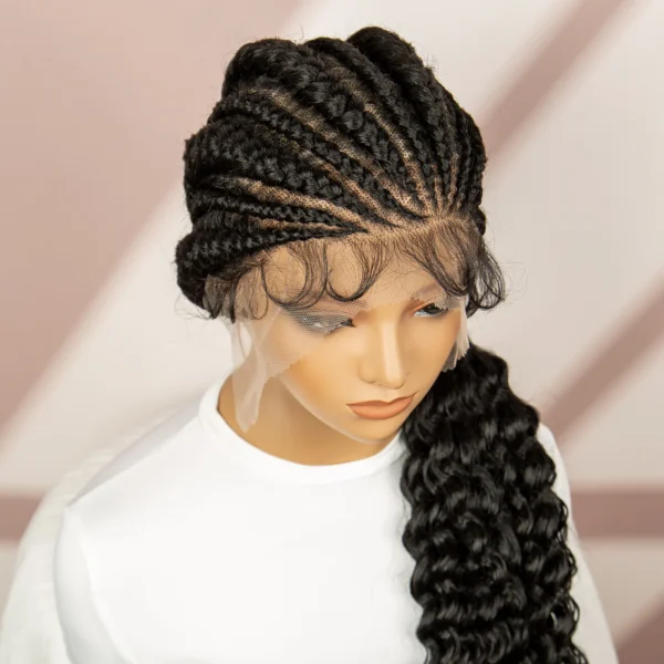 African Black Women Braided Wigs Double Lace Cornrow Braided Wig with Baby Hair Full Lace Frontal 30 Inch Natural Braiding Hair - Image 14