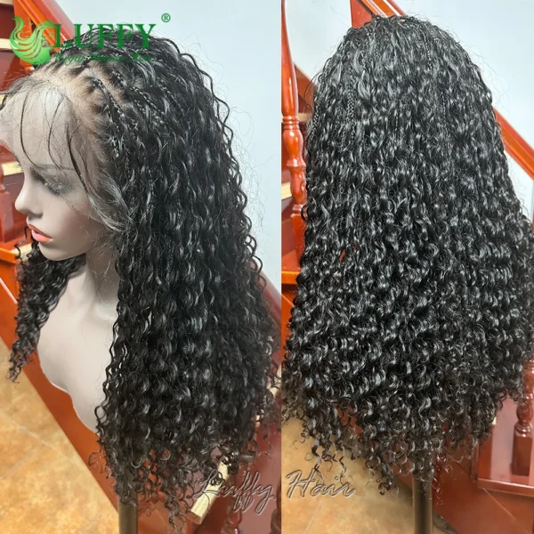 Human Hair Braided HD Full Lace Wigs Knotless Box Boho Braids Full Lace Braided Wig Pre Plucked with Baby Hair Curly End 300% - Image 5