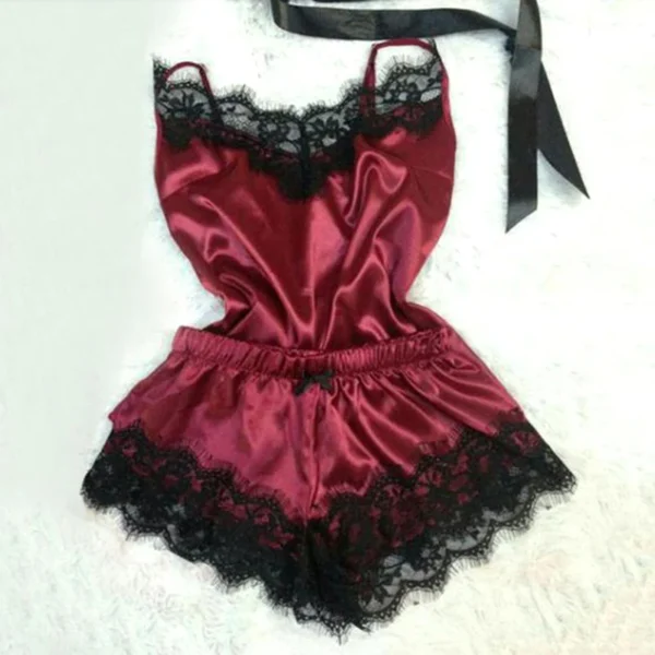 Fashion Nightwear Lace Trim Satin Cami Top Pajama Sets Sexy Hot Erotic Home Wear Women Pajamas Women Sleepwear Sleeveless Strap - Image 13