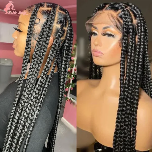 Synthetic Full Lace Wigs Jumbo Box Braids Wig Lace Front Wig Knotless Braids Wig Black Women Long 36“ Cornrows Box Braided Wigs - Image 15