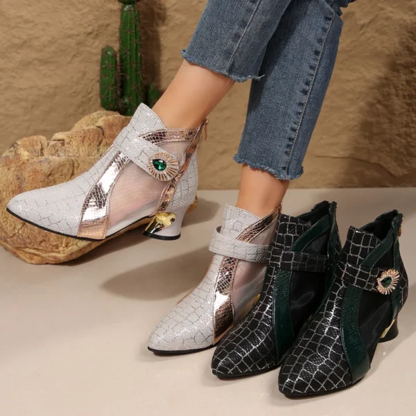 Spring and Summer New High Heel Mesh Boots Hollow Mesh Sandals Thick Heel Fashion Women's Shoes Women's Sandals - Image 22