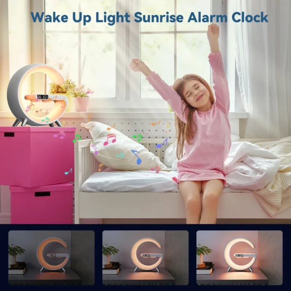 G Wireless Charger Stand Alarm Clock Bluetooth Speaker RGB Night Light Lamp Fast Charging Station Dock for iPhone Samsung Xiaomi - Image 17