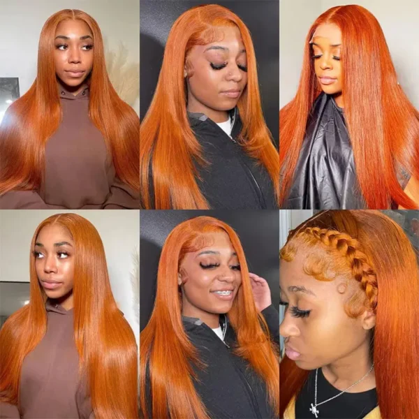 30 Inch Straight Orange Ginger Lace Front Wigs Human Hair 350 Colored Brazilian 13X6 HD Transparent Lace Frontal Wigs For Women - Image 5